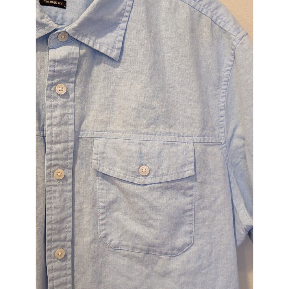 Michael Kors Tailored Fit Light Blue Linen-Cotton Short Sleeve Button-Up L - Picture 4 of 12